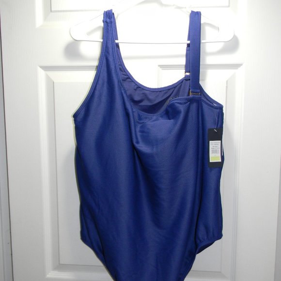 Rachel Roy Admiral Blue One Piece Swimsuit 4X Drop Shoulder Removable Strap NWT - Picture 1 of 5